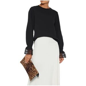 SEE BY CHLOE Long Sleeve Top Size XS Black Stretch Embrodered Lace Trim